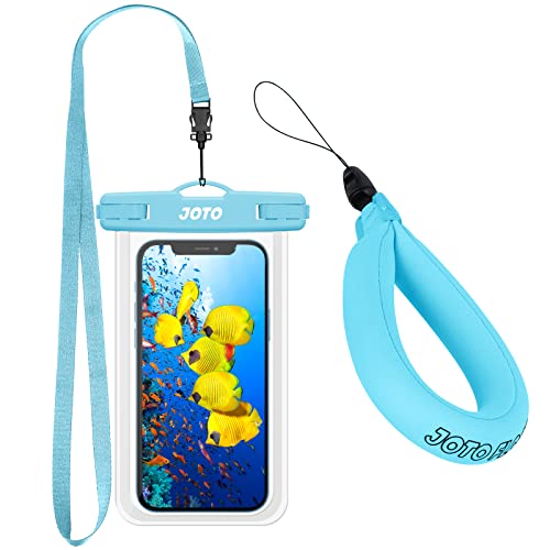 JOTO 1 Universal Waterproof Pouch + 1 Floating Wrist Strap for Camera iPhone 14 Plus 14 Pro Max iPhone 13 Pro Max Mini 12 11 Pro Max Xs Max XR X 8 7 6S Plus SE Galaxy S20 Ultra S10 up to 7″ –Blue