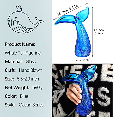 QFkris 5.5in Modern Art Hand Blown Glass Whale Tail Figurine Collectibles Glass Art Marine Animals Sculpture Table Ornament Kids Gift Home Fish Tank Decor (Blue) | The Storepaperoomates Retail Market - Fast Affordable Shopping