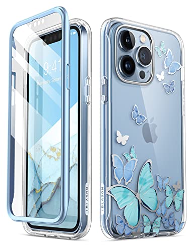 i-Blason Cosmo Series Case for iPhone 13 Pro 6.1 inch (2021 Release), Slim Full-Body Stylish Protective Case with Built-in Screen Protector (Blue Butterfly)