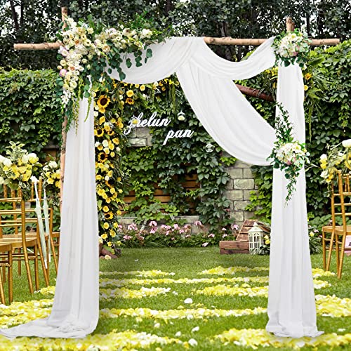 Wedding Arch Draping Fabric White 18ft 2 Panels Wedding Drapes Ceiling Chiffon Fabric Drapery White Wedding Arch Drapes Wedding Ceremony Party Stage Decorations