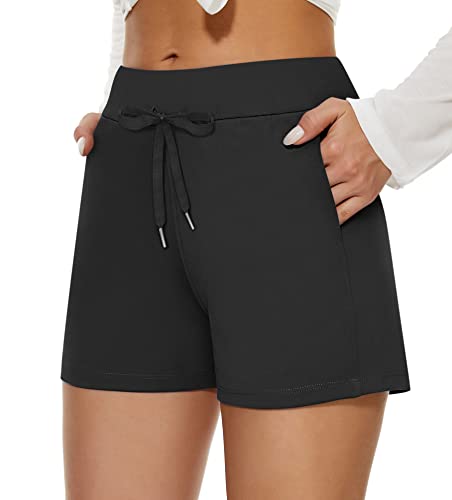 Mounblun Women’s Yoga Lounge Shorts Hiking Active Running Workout Shorts Comfy Travel Casual Shorts with Pockets Black M