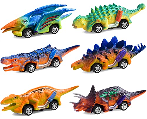 FFTROC Dinosaur Toys for Kids 3-5 Pull Back Cars 6 Pack – Monster Trucks Toys for 3 4 5 Year Old Boys Toys Birthday for Kids Dinosaur Toys for 3 Year Old Boy