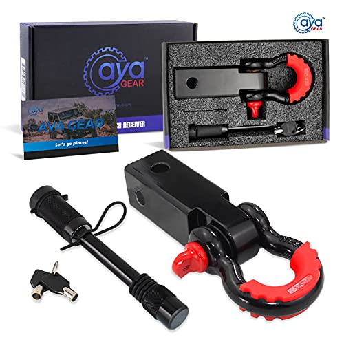 AYA Gear Off Road 2” Shackle Hitch Receiver with 5/8″ Locking Pin 3/4 Shackle (35,000 LB Max Capacity) Anti-Theft Lockable Heavy Duty Off Road Recovery Towing Accessories Compatible with Trucks Jeeps