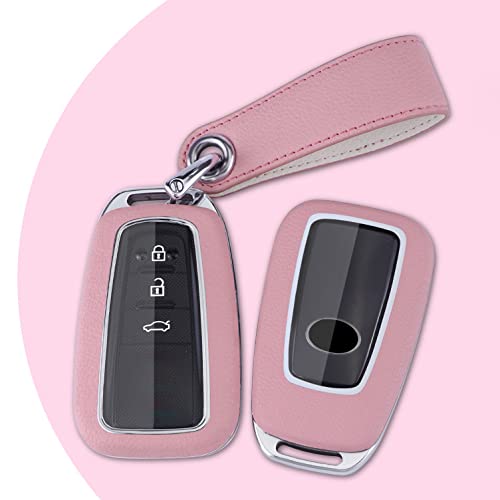 ontto Smart Remote Key Case Leather Key Cover Stylish Key Holder Fit for Toyota Highlander RAV4 Camry Avalon C-HR Key Fob Keyless Pink