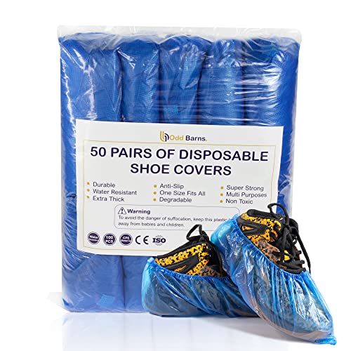 ODD BARNS Waterproof Shoe Covers Disposable Nonslip 100 Pack Extra Thick CPE Material Boot Covers Univ Blue