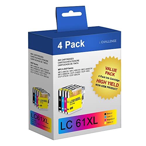 ECHALLENGE Compatible Ink Cartridge Replacement for Brother LC61 LC-61 LC65 XL to use with MFC-J615W MFC-5895CW MFC-290C MFC-5490CN MFC-790CW MFC-J630W (BCMY,4P)