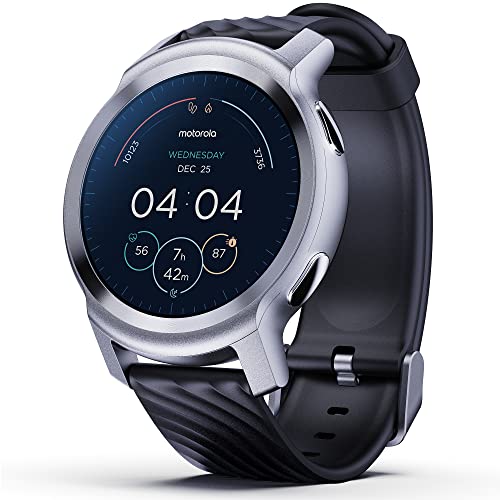 Motorola Moto Watch 100 Smart Watch,42-Millimeter, GPS, for Men and Women,14-Day Battery,24/7 Heart Rate, SpO2, 5 ATM Water-Resistant, AOD, Compatible with Android and iPhone, Glacier Silver