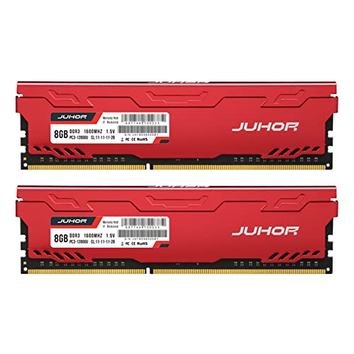 JUHOR DDR3 Ram 16GB (8GBx2) 1600MHz PC3-12800 240-pin CL11 1.5V Non-ECC Unbuffered UDIMM Desktop Dual Channel SDRAM PC Computer Memory Module with Heatsink