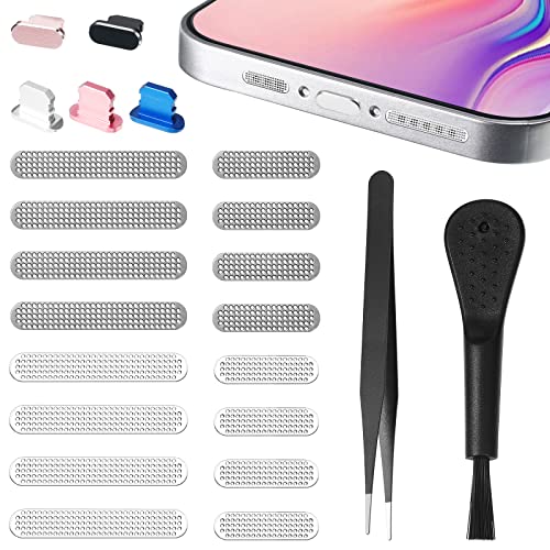 Flutesan 16 Pack Speaker Dust Proof Stickers, 5 Pack Anti Dust Plug with Tweezers and Cleaning Brush, Protects Charging Dust Cover Compatible with iPhone 14/13/12/12 Pro Max