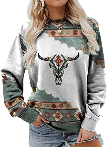 Womens Aztec Sweater Geometric Print Long Sleeve Top Cute Western Cowgirl Clothes T Shirt Pullover Sweatshirts