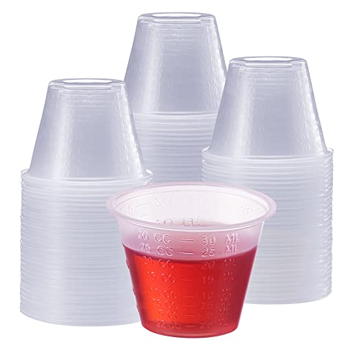 [300 Count – 1 oz.] Plastic Disposable Medicine Measuring Cup for Liquid Medicine, Epoxy, & Pills