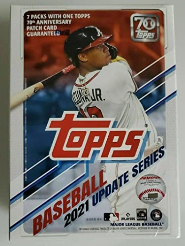 2021 Topps Update Series Baseball Factory Sealed Blaster Box 7 Packs of 14 Cards plus 1 70th Anniversary Patch Card. MASSIVE 99 Cards, Chase rookie cards of an Amazing Rookie Class such as Jonathan India, Jarred Kelenic, Ke-Bryan Hayes, Jake Cronenworth,