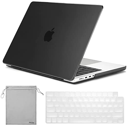ProCase MacBook Pro 14 inch Case 2023 2022 2021 Release Model A2779 M2 A2442 M1 with Pro/Max Chip, Hard Shell Case and Keyboard Skin Cover for 14 in MacBook Pro 2023 2021 with Touch ID -Black