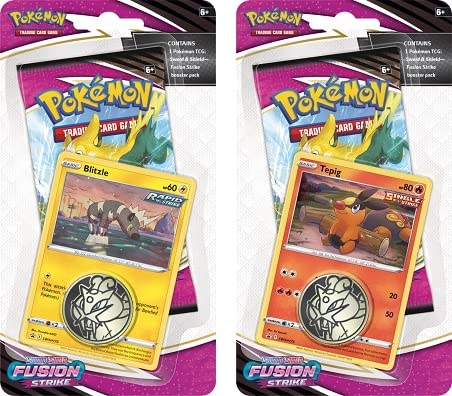 Compatible with Pokemon Trading Card Game: Fusion Strike 1 Pack Checklane Blister – Set of 2 Tepig & Blitzle