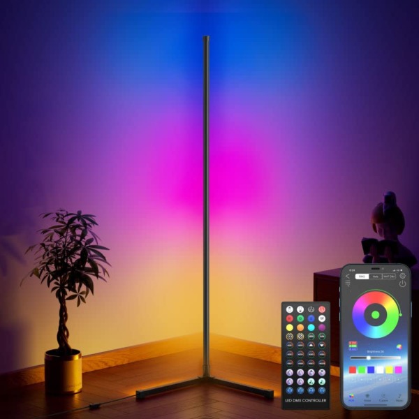 Corner Floor Lamp, Corner Light, RGB Color Changing Led Floor Lamp with Remote and App Control, Dimmable Minimalist Mood Lighting, Music Sync Timing, Multi Lighting Modes for Bedroom Living Room