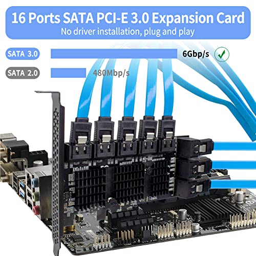 ACTIMED PCIE SATA Card 16 Port with 16 SATA Cable, 6 Gbps SATA 3.0 Controller PCI Express Expansion Card with Low Profile Bracket, Support 16 SATA 3.0 Devices, Compatible with Windows,MAC,Linux System | The Storepaperoomates Retail Market - Fast Affordable Shopping