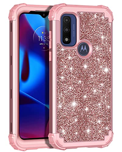 LONTECT Compatible with Moto G Pure 2021 Case Glitter Sparkly Bling Shockproof Heavy Duty Hybrid Sturdy High Impact Protective Cover Case for Motorola Moto G Pure 2021, Shiny Rose Gold