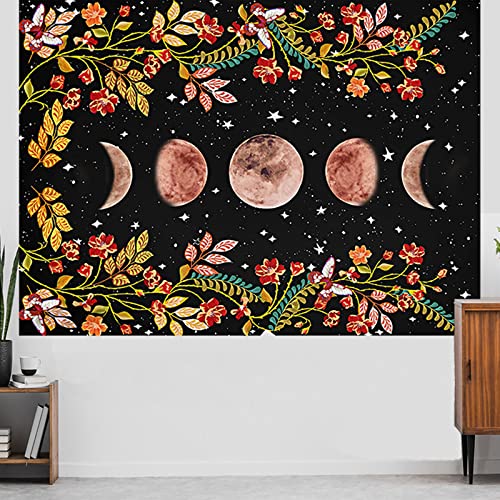 Sun And Moon Tapestry – 51.2 x 59.1 In Moon Phase Tapestries Flower Vine Tapestry Home Decoration Background Cloth, Garden Decor Banner Tapestry For Bedroom Livingroom Wall Hanging Art Aesthetic
