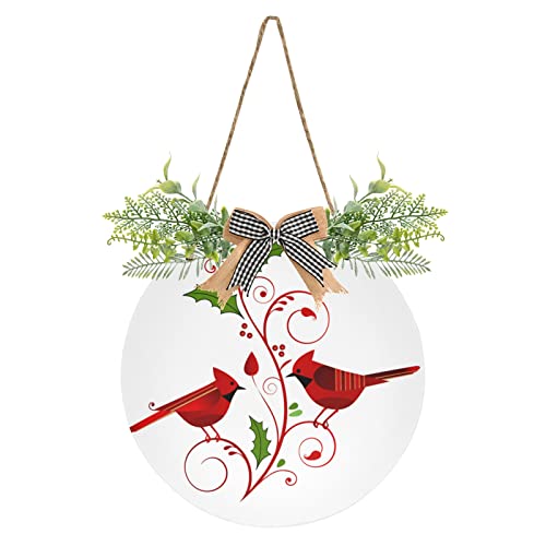 Red Cardinals Christmas Door Wreaths for Front Door Outside, Winter Birds Round Hanging Signs for Home Decor Holiday Porch Wall Farmhouse Indoor Outdoor Decorations