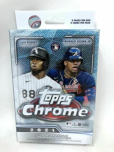 2021 Topps Chrome Baseball Factory Sealed Hanger Box 5 Packs of 4 Cards, Total of 20 Cards Chase rookie cards of an Amazing Rookie Class such as Ke-Bryan Hayes, Jake Cronenworth, Zach McKinstry, Estevan Florial, Shane McClanahan, Mickey Moniak, Jazz Chish