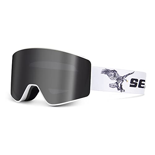 Ski Goggles,Anti-fog Filter UV Protection,Cocker Myopia Glasses, Snowboard Snow Goggles for Men Women Adult Youth (White Frame Black Lens-Eagle)