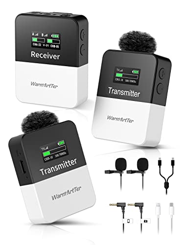 Wireless Lavalier Microphone System, UHF Dual Lavalier Mic Lapel Microphones164FT Transmissions Audio Monitor Recording Rechargeable for DSLR Camera iPhone Android 2 Transmitter and 1 Receiver