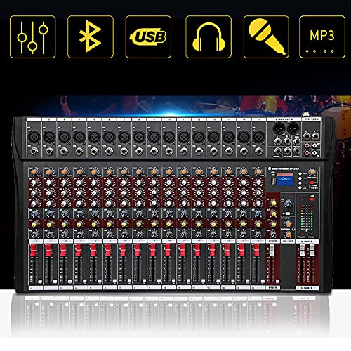 Professional Audio Mixer Sound Board Console System Interface 16 Channel Digital USB Bluetooth MP3 Computer Input 48V Power Stereo DJ Studio Streaming(US Stock)