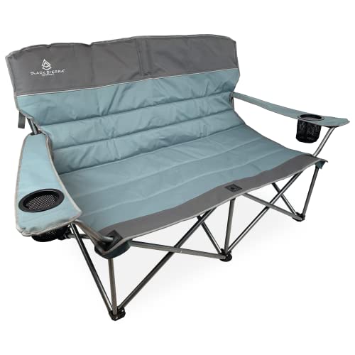 Black Sierra Lowboy Camping Sofa, Heavy Duty, Padded Folding Chair, with Carry Bag – Blue