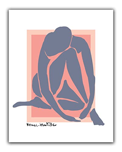 WESTBROOK DESIGN STUDIO Matisse-Inspired No.47 Wall Art Print. 11×14 UNFRAMED Abstract, Minimalist Aesthetic Wall Decor. Shades of Dusty Blue, Pink & Peach on White.