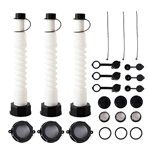 BALSOM Gas Can Replacement Spout Kit, Flexible Pour Nozzle with Gasket, Stopper Caps, Collar Caps, Stripe Cap, Spout Kit for Water Jugs and Old Can (3)