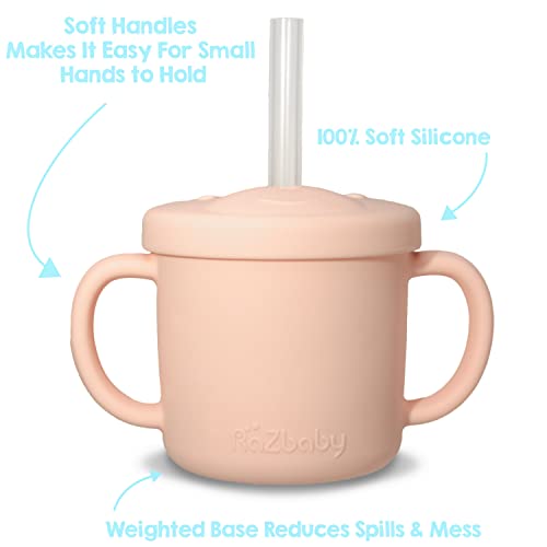 RAZBABY Oso-Cup Silicone Sippy Cup with Straw, 6.5 Oz, 6M+, Easy to Clean Cup w/ Safe Straw Length for Toddlers, Trainer Cup for Baby, BPA-Free, Travel Friendly, Dishwasher and Microwave Safe – Pink | The Storepaperoomates Retail Market - Fast Affordable Shopping