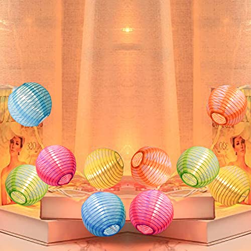 Konictom 8.5Ft Multicolor Lantern String Lights, Summer Printed String Lights with 10 Colorful Light Bulbs, Nylon Lantern Lights for Patio Bedroom Window Garden Porch Party Decor, White Wire