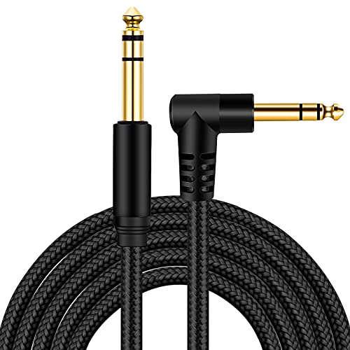 1/4 Inch TRS Instrument Cable 3Ft,BELIPRO 6.35mm TRS to 6.35mm TRS Stereo Audio Cable Male to Male Right-Angle-to-Straight for Electric Guitar, Bass, Keyboard,Mixer,Amplifier,Speaker,Equalizer.………