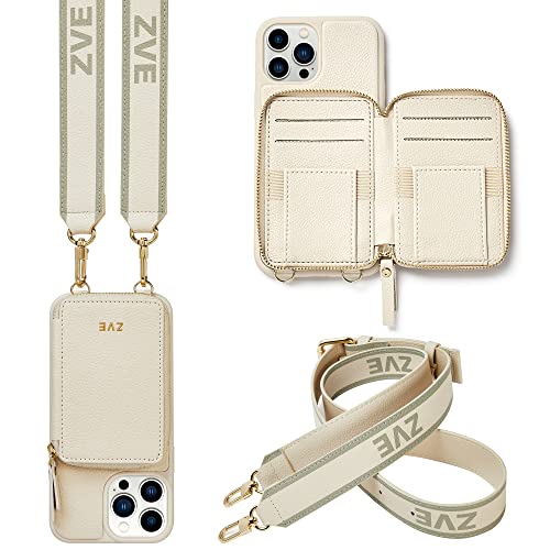 ZVE iPhone 13 Pro Max Wallet Case, Zipper Leather Case with RFID Blocking Card Holder Crossbody Strap Purse Protective Cover Compatible with iPhone 13 Pro Max 6.7 inch 2021- Beige