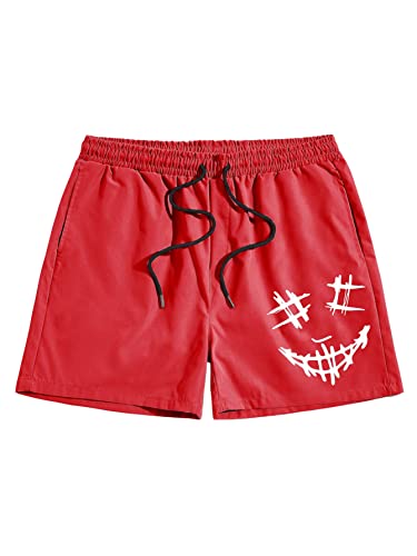 Romwe Men’s Graphic Drawstring Elastic Waist Workout Shorts Athletic Shorts Red XL