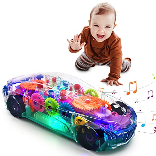 V2F TOOTY Transparent Light Up Toy Car – Car Toys for Boys and Girls – Music and Lights Electric Gear Car – Durable ABS