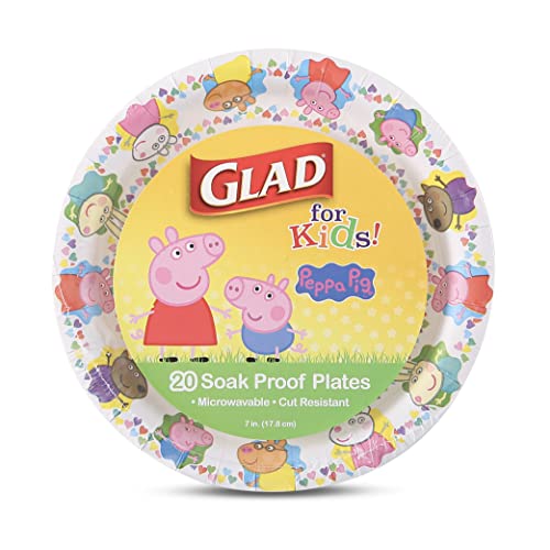 Glad for Kids 7 inch Peppa Pig Friends Paper Plates, 20 Ct | Disposable Paper Plates with Peppa Pig Characters | Heavy Duty Soak Proof Microwavable Cut Resistant Paper Plates for Everyday Use