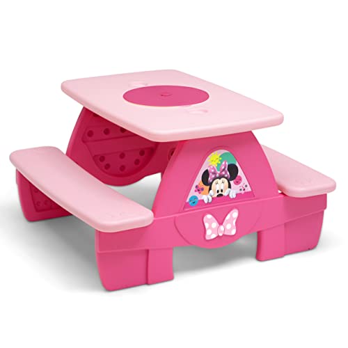Disney Minnie Mouse 4 Seat Activity Picnic Table with Lego Compatible Tabletop by Delta Children