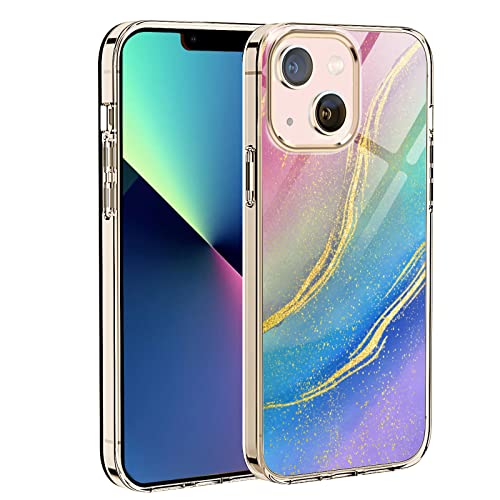 GDTOGRT Compatible with iPhone 13 Case, Luxury Marble Slim Glitter Cases for Women Girls Men, Soft Clear Silicone TPU Bumper and Hard Back Cover for iPhone 13 6.1 inch -Multiple-Aurora