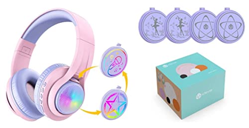 iClever TransNova Kids Bluetooth Headphones & 2 Pairs TransNova Replacement Headphones Plates, Purple (Dancer & Star)
