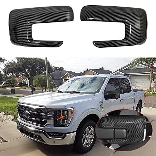 MOOTCOR ABS Carbon Fiber Style Rearview Mirror Guard Covers Door Side Moulding Decoration Trims for Ford F150 2021 2022
