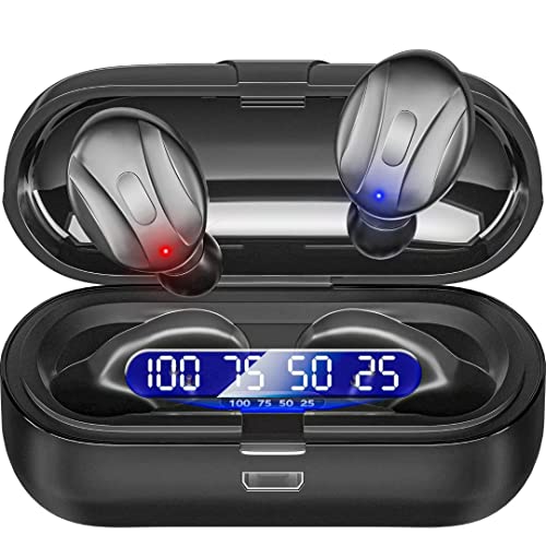 Earbuds 5.0 Mini Headphones, in-Ear Earphones with Charging Case, IPX5 Waterproof Hi-Fi Stereo Built-in Mic Headset for All Smart Phone, Elegant black