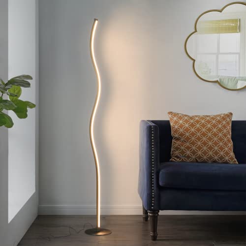 A.T.Lums Spiral Design LED Floor Lamp – Dimmable Floor Lamps with 3 Color Temperatures, Top Touch Control, 1.8M Cable, Modern Standing Lamps for Living Room, Bedroom, 18W/1000lm, Silver