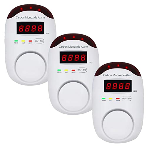 Carbon Monoxide Detectors, WESHLGD Plug-in CO Detector Alarm Monitor with LED Digital Display and Voice Alert for Home/Kitchen – 3 Pack