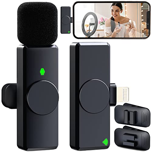 Mumsmile 𝐎𝐧𝐥𝐲 $𝟗.𝟗𝟗 Wireless Lavalier Microphone for iPhone iPad, 2.4GHz Plug-Play Lapel Mic with 2 Clips, Wireless Microphone for Vlogging, Live Stream, YouTube, Noise Canceling & Auto-Sync