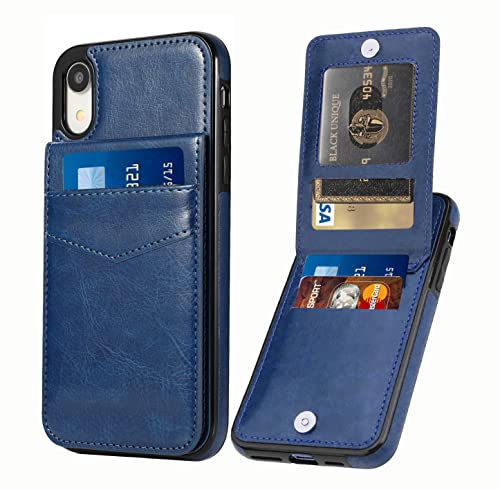 Seabaras iPhone XR Wallet Case with Credit Card Holder for Women Men PU Leather Wallet Case for iPhone XR Case 6.1 inch (Blue)