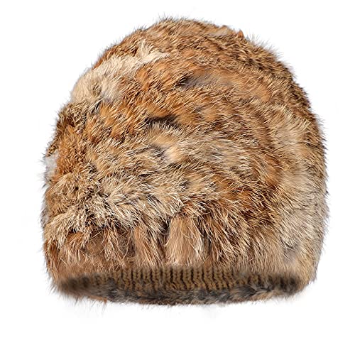 NICEYST Women Fur Hat Female Winter Furry Knit Beanie Hat Thick Warm Skull Cap Brown