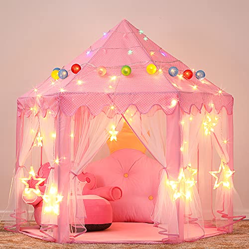 Fanhong Princess Castle Playhouse Tent for Girls Large Playhouse Kids Castle Play Tent Toys for Children or Toddlers Indoor and Outdoor Games Pink