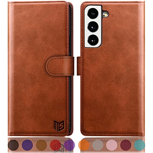 SUANPOT for Samsung Galaxy S22 with RFID Blocking Leather Wallet case Credit Card Holder,Flip Folio Book Phone case Shockproof Cover Women Men for Samsung S22 case Wallet Light Brown