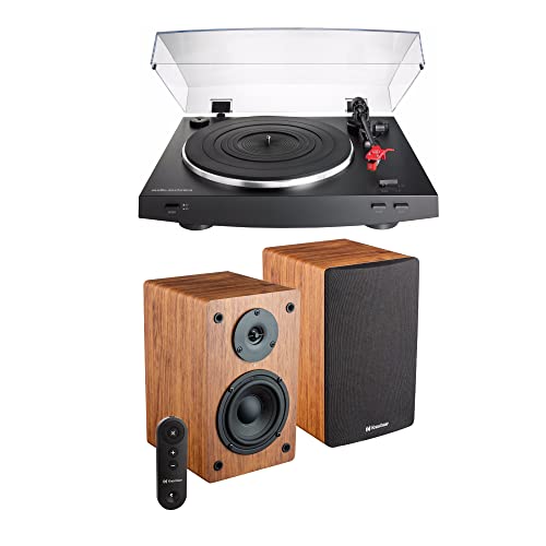 Audio Technica AT-LP3BK Fully Automatic Belt-Drive Stereo Turntable Bundle with Knox Gear Bookshelf Speakers (2 Items)
